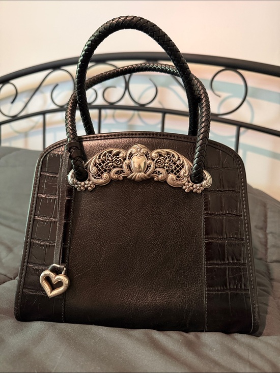 Brighton Handbags - Brighton “Chantilly” Black Leather Top-Handle Satchel